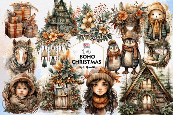 Download Boho Christmas Sublimation Clipart PNG - Sub Collection